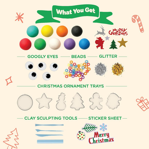 Move2Play, Set 3, 4, 5, 6, 7, 8-12 Crafty Moms, Christmas Craft Kit | Air Dry Clay Kit | Clay Ornament DIY | Christmas