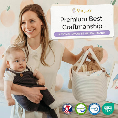 Yunioo Baby Diaper Caddy Organizer, Portable Nursery Storage Basket with Sturdy Handle Diaper Caddy Basket, Car Caddy