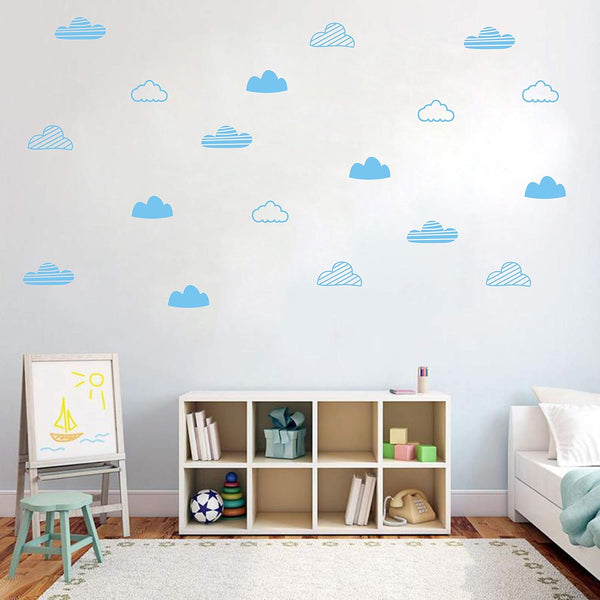 Cloud Wall Decals for Kids Room, Vinyl Stickers for Baby Boys Girls Nursery Toddler Room Decor A64 (Sky Blue)
