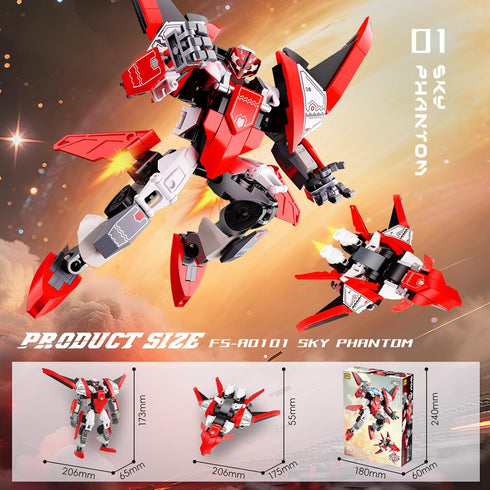 Ubrixmen 2 1 Sets, 6+(Red) in Transforming Mech Robot Building Mecha Robot City Toy Converts to Fighter Jet, for Adults
