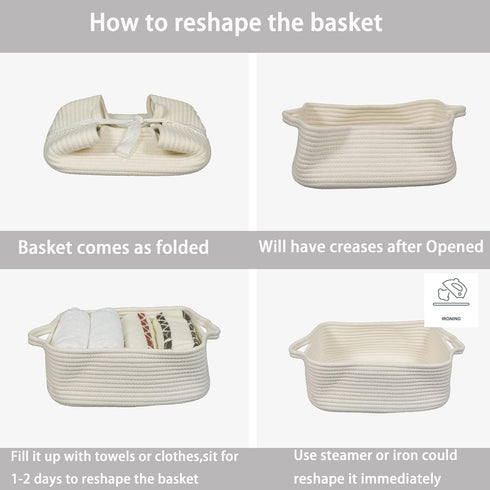 Woven Cotton Rope Storage Basket with Handles for Organizing Pet Toys, Decorative Rectangle Baby Nursery Gift Basket