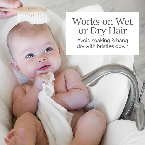Natemia Baby Hair Brush with Soft Goat Hair Bristles - Gentle Wooden Comb for Infants, Newborn Bath Essential