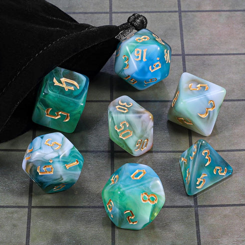 Set CiaraQ DND Polyhedral Dice with Dice Bag for Dungeons and Dragons RPG MTG Role Playing Table Games (Green Mixed