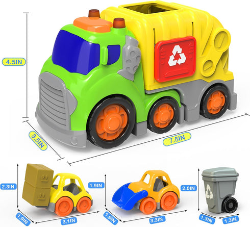 7.5" 2-4, Set 18M+, 2, 3, 4 P&C Toddlers Garbage Truck Toys for Ages City Vehicle Trash Truck Car with Sounds