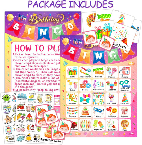 Happy Birthday Bingo Cards, 24 Players Birthday Party Bingo Game for Kids Boys Girls Adults, Birthday Bingo Game for Family Birthday Party Favor