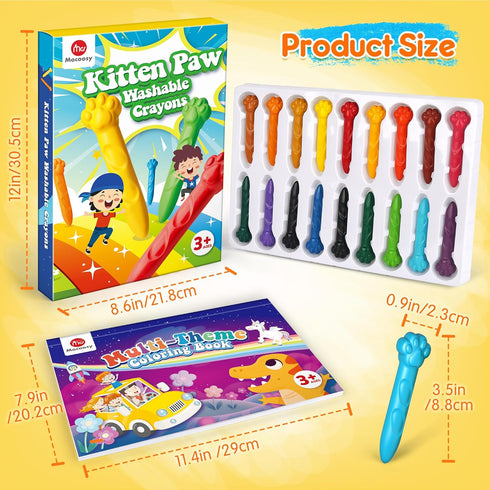 18 1-3, Set 4-8, Mocoosy Colors Jumbo Crayons for Toddlers Mess-Free Washable Crayon with Coloring Book for Kids Ages