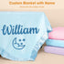 Blue(36" 36") Corissy Personalized Baby Blanket with Name, Custom Flannel Swaddle Blankets, Customized Embroidered