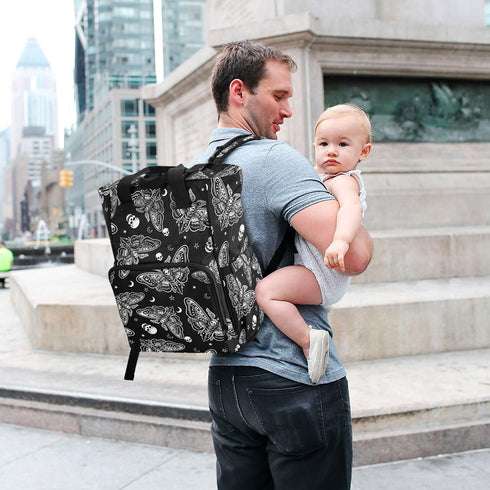 Backpack Backpacks MNSRUU Diaper Bag Moth Skull Moon Esoteric Diaper Bag Multifunction Travel Diaper Bag Tote Large