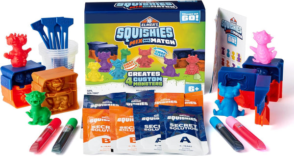 Elmer’s Squishies Mix and Match DIY Toys, 24 Piece Kit for Kids Crafts, Creates 4 Characters