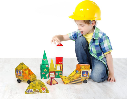 Tytan Tiles 60-Piece Construction Site & Trucks Magnetic Building Set, Fun Kids’ STEM Toy