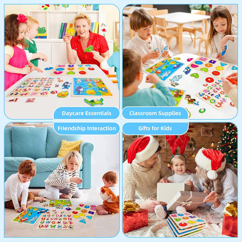 Peacurh 2 3 4 4 Pack 1-3 Wooden Peg Puzzles for Toddlers Year Old, Montessori Toys Preschool Learning Puzzles