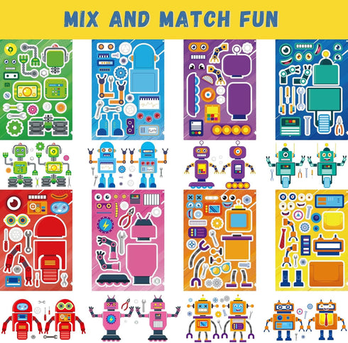 Create-Your-Own-Sticker, 32 Sticker Sheets for Kids Party Favors, Robot Stickers for Kids, Sticker Faces for Kids, Educational Party Favors, Birthday Party Activities, Robot Birthday Party Supplies by Jovial & Joyful