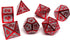 Heroic Dice of Metallic Luster - 7 Piece Metal Polyhedral Dice Collection in Silver with Red Font