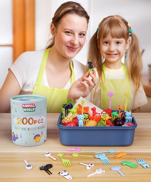 DOUDOULE 200PCS Food Picks for Kids with Storage Box