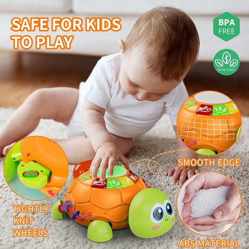 6 12 12-18 3-6 7 8 9 10 1 2 Letapapa Baby Toys to Months, Musical Turtle Baby Toys for Months, Crawling Toy with Light