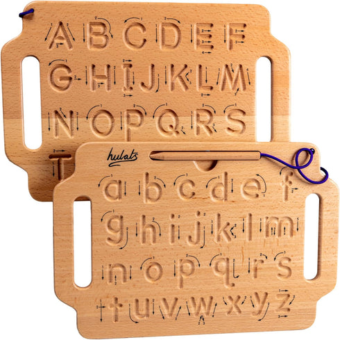 Hulats Learn to Write: Portable Wooden Alphabet Letter Tracing Sensory Pad Board