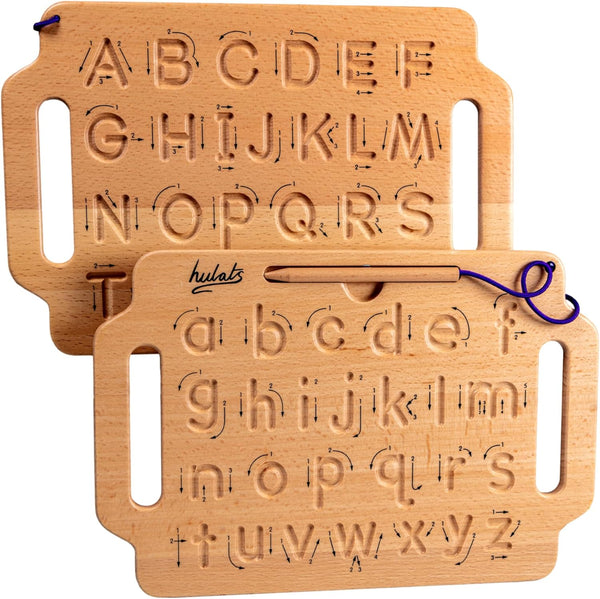 Hulats Learn to Write: Portable Wooden Alphabet Letter Tracing Sensory Pad Board