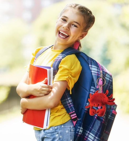 Backpack 4 Inches Puzzled Red Crab Plush Keychain Stuffed Animal Toy - Soft Ocean Life Animal Crab Charm Keyring, Cute