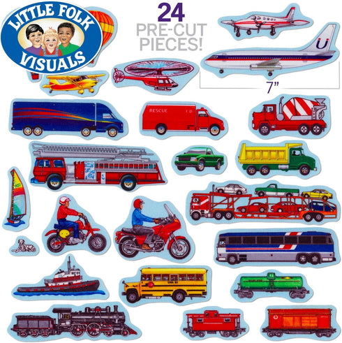 24 Set Little Folk Visuals Train, Trucks & Planes Precut Felt Pieces, Pieces