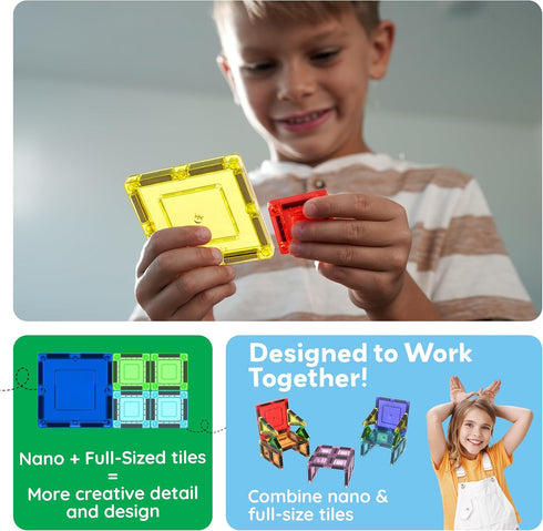 Set Playset 3+ PN11 PicassoTiles Nano Tiles Magnetic Building Construction with Tin Storage Case Compact Colorful Mini