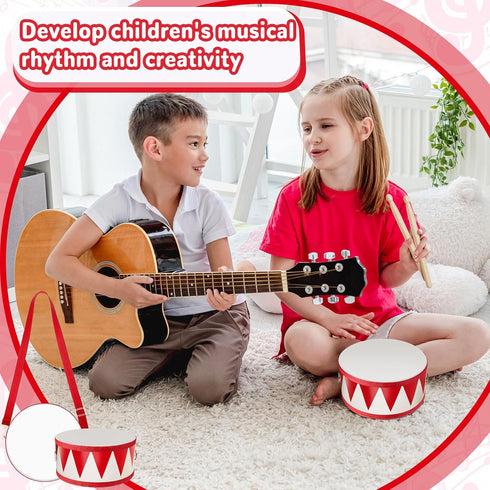 Kids Drum Set - 7.87 in Wooden Toy Drum with Adjustable Strap, Educational Musical Instrument for Toddlers