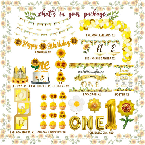 Hombae 132 1st Sunflower First Party Decorations, PCs Sunflower Birthday Decorations Backdrop Balloon Garland Monthly