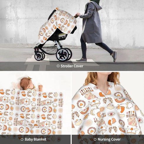 Mcewoel Boho Baby Car Seat Canopy Cover, Nursing Cover for Newborn, Boho Baby Stuff Stroller Cover for All Seasons