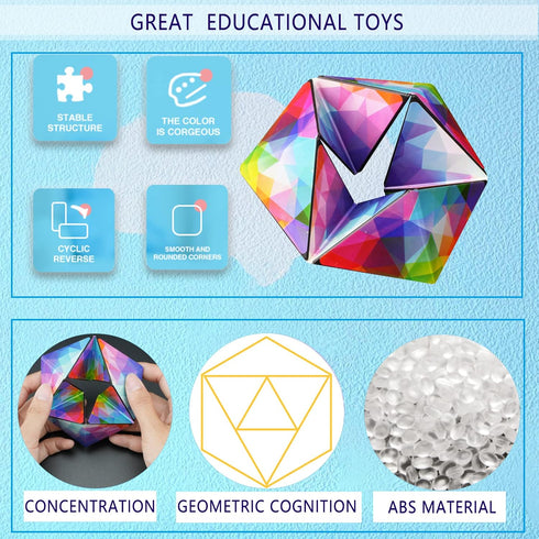 3+) Kaleidocycle Fidget Cube for Kids, Infinity Flips Magic Cube for Adults to Stay Calm and Anxiety Anti Depression