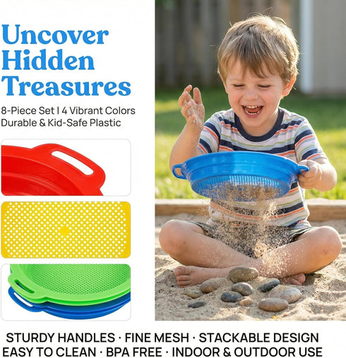 8 Pack 9.75 8.75 Inch Set Suwimut Sand Sifter Sieves for Kids Beach Toys, x Plastic Sand Sifting Pan Strainer
