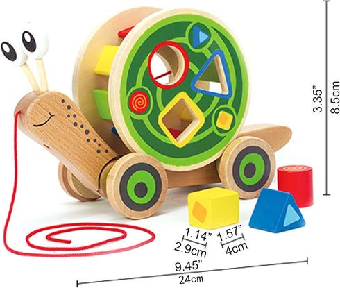 Award Winning Hape Walk-A-Long Snail Toddler Wooden Pull Toy, L: 11.9, W: 4.4, H: 7.3 inch