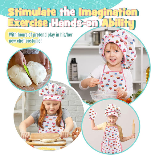 Birthday Gifts for 3-8 Year Old Girls Cute Stuff Apron for Girls Kids Cooking Sets Toddler Toys Kids Chef Hat and Apron Easter Christmas Stocking Stuffers White-with Cookbook