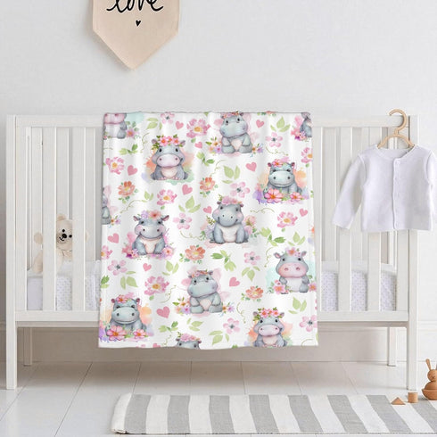 Cute Hippo Floral Baby Blanket - Super Soft Swaddle Newborn Cozy Receiving Blanket for Crib 40x30