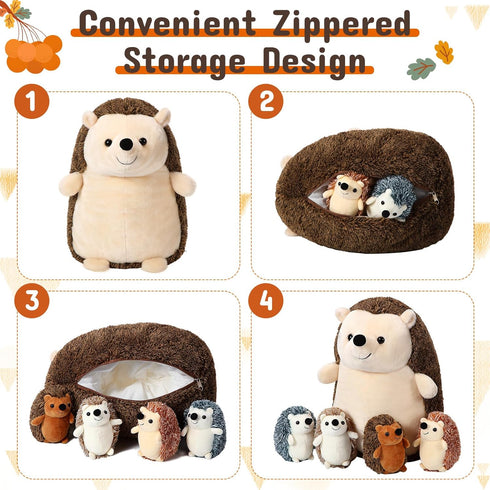 5 14 Inch Mommy 4 Set Hiboom Pcs Hedgehog Stuffed Animal, Large Hedgehog Stuffed Plush Toys with Plush Baby Soft Cuddly