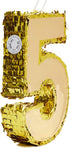Gold Foil Number 5 Pinata for 5th Birthday Party Decorations, Centerpieces, Anniversary Celebrations (Small, 15.5 x
