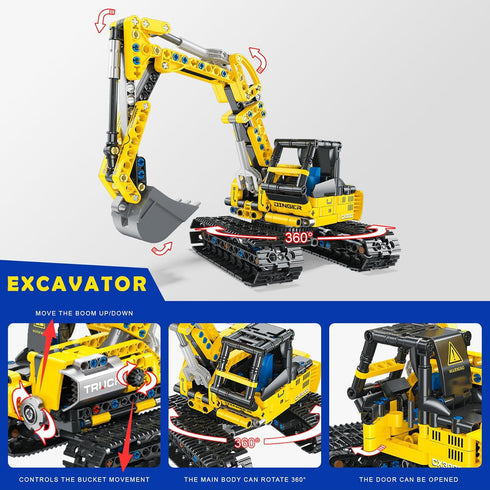 2-in-1 Bulldozer 399 Excavator & Building Kit - Pieces STEM Educational Construction Toys for Kids, Creative Birthday