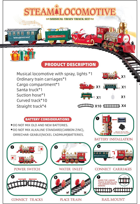 Set, Set Sets 3 4 5 6 7 8 BainGesk Train Christmas Train with Steam, Light and Sounds, Train for Under Christmas Tree