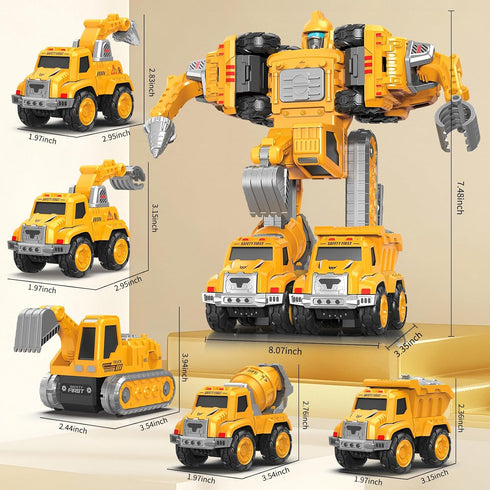 KESIYI 3 4 5 6 5-in-1 SetTransform 5+ Toys for Year Old Boys Detachable Construction Vehicles Robot Kids Toys Cars Easy