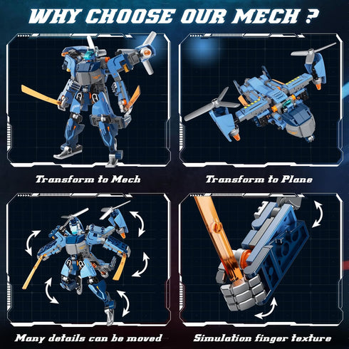 Ubrixmen 2 1 Sets, 6+(Blue) in Transforming Mech Robot Building Mecha Robot City Toy Converts to Transport Plane
