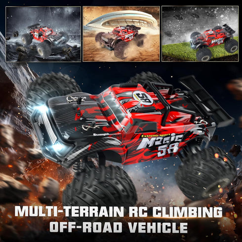 1:18 2WD 20Km/h BEZGAR Remote Control Monster Truck, Scale All Terrain RC Truck, Monster Truck Toys with Light, RC
