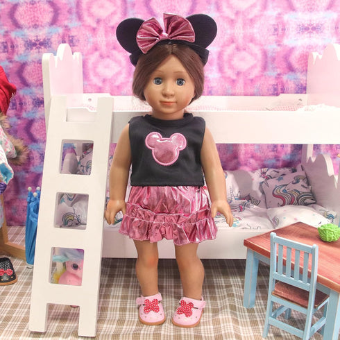 Minnie Themed Cosplay Kit for 18 Inch Girl Dolls, 9 Pcs Accessories Including Dress, Hairband & Shoes