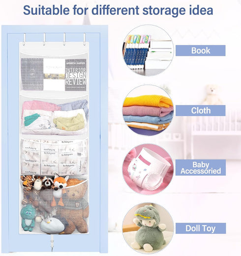 Hanging Stuffed Animal Storage, Over Door Large Plush Toy Organizer with Metal Hook, Baby Accessory Holder for Nursery