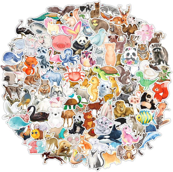 160pcs Cute Animal Stickers for Kids - Cartoon Watercolor Animal Stickers for Water Bottle, Laptop, Scrapbook,