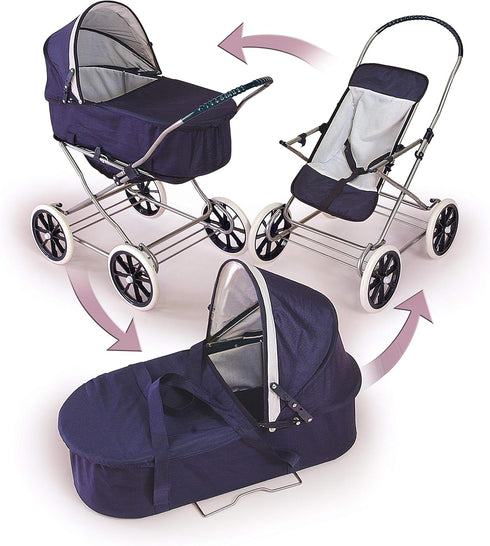 Badger Basket Toy Doll Pram Stroller - 3-in-1 for 22 Inch Dolls