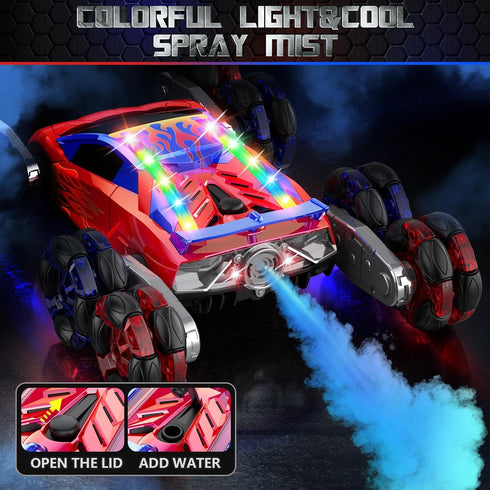 8WD Car,2.4GHz 7 OSIMILY Remote Control Gesture Sensing RC Stunt Car,Cool Spray Rotation RC Car with Lights