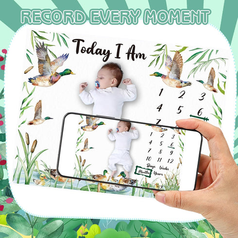Mallard Duck Monthly Milestone Blanket for Baby Boy Flannel Newborn Infant Swaddle Growth Chart Photography Background