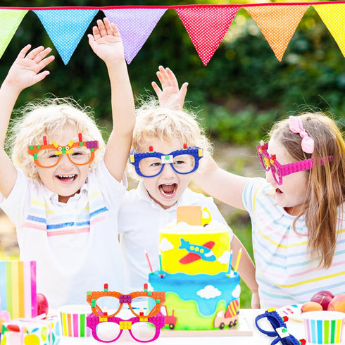Hooqict 9 Pcs DIY Building Blocks Glasses, Creative Building Block Party Supplies for Kids Birthday Party Favors