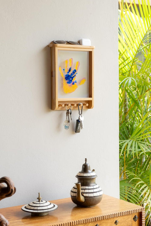 Family Handprint Kit & Key Holder DIY Eco-Friendly Bamboo Keepsake Kit with Non-Toxic Paints, Personalized Baby Gifts