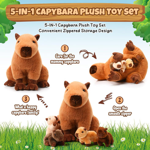 Hollowfly 5 Mommy 4 Pcs Capybara Stuffed Animals Capybara Plush Gift for Stuffed Kids with Cute Babies Inside Soft