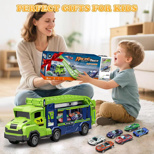 3, 4, 5, 6, 7, 8 2 6 Truck Car Toys for Years Old Kids, Carrier Truck Race Track Toys, Foldable Transport Car Toys