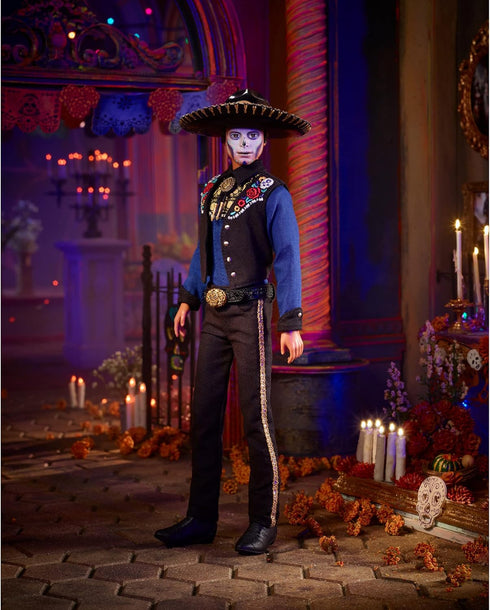 2022 Barbie Signature Fashion Doll, Da De Muertos Ken Collectible Wearing Shirt, Vest & Sombrero with Calavera Face